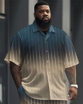 Big Guy's Business Gradient Striped Print Short Sleeve Shirt Set